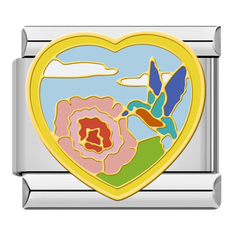 Charm Coração e Beija Flor
