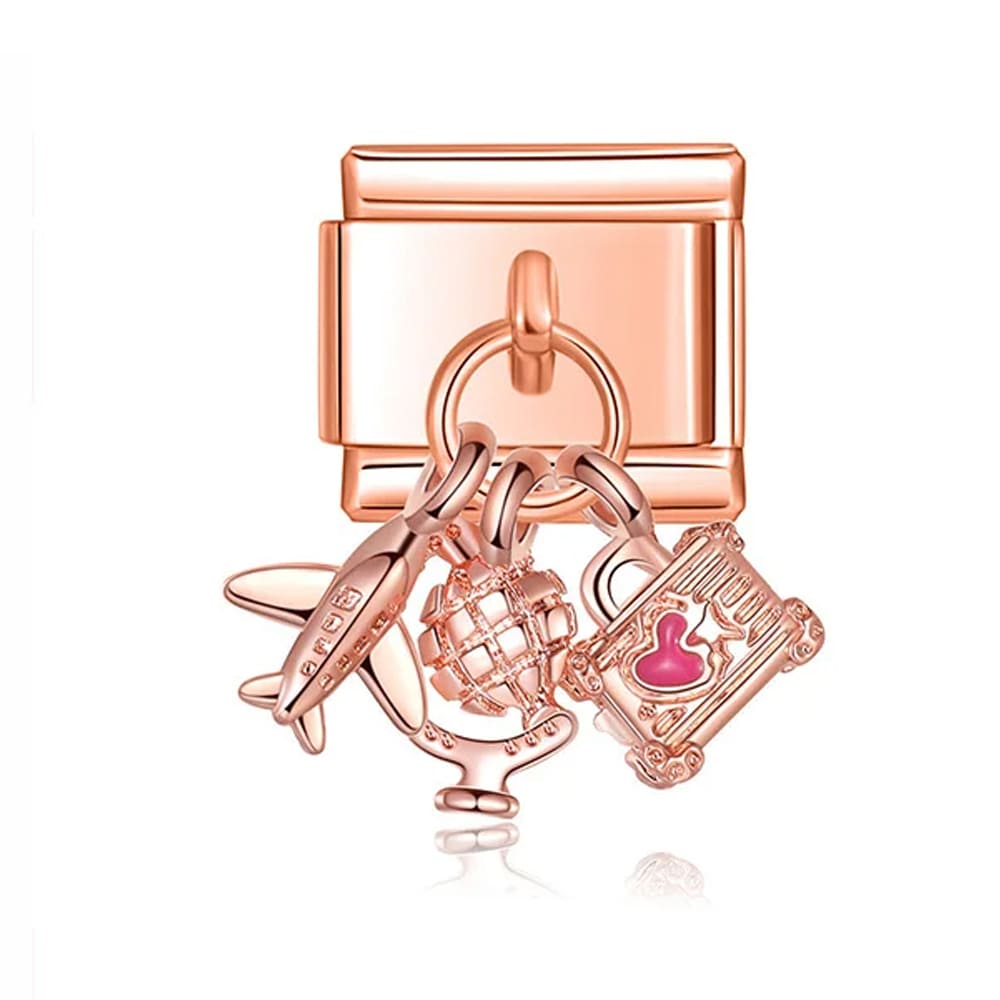 Charm Pendant Avião, Globo e Mala de Viagem Rose®
