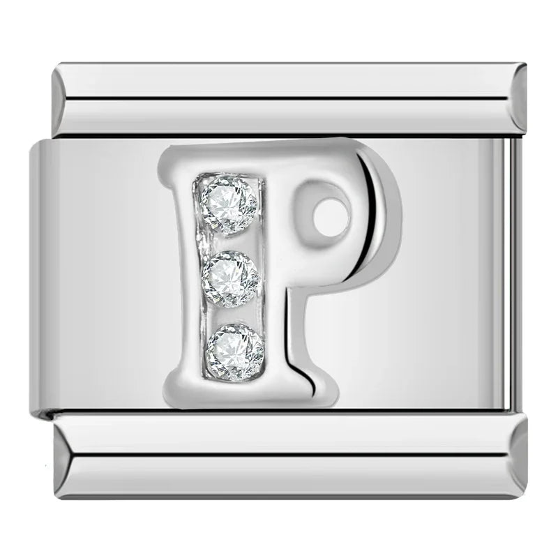 Charms Letras A Até Z com Detalhe de brilhante Prata