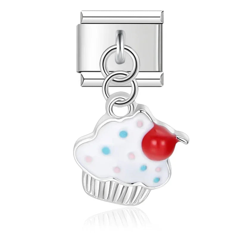 Charm Pendant Cupcake cereja Prata