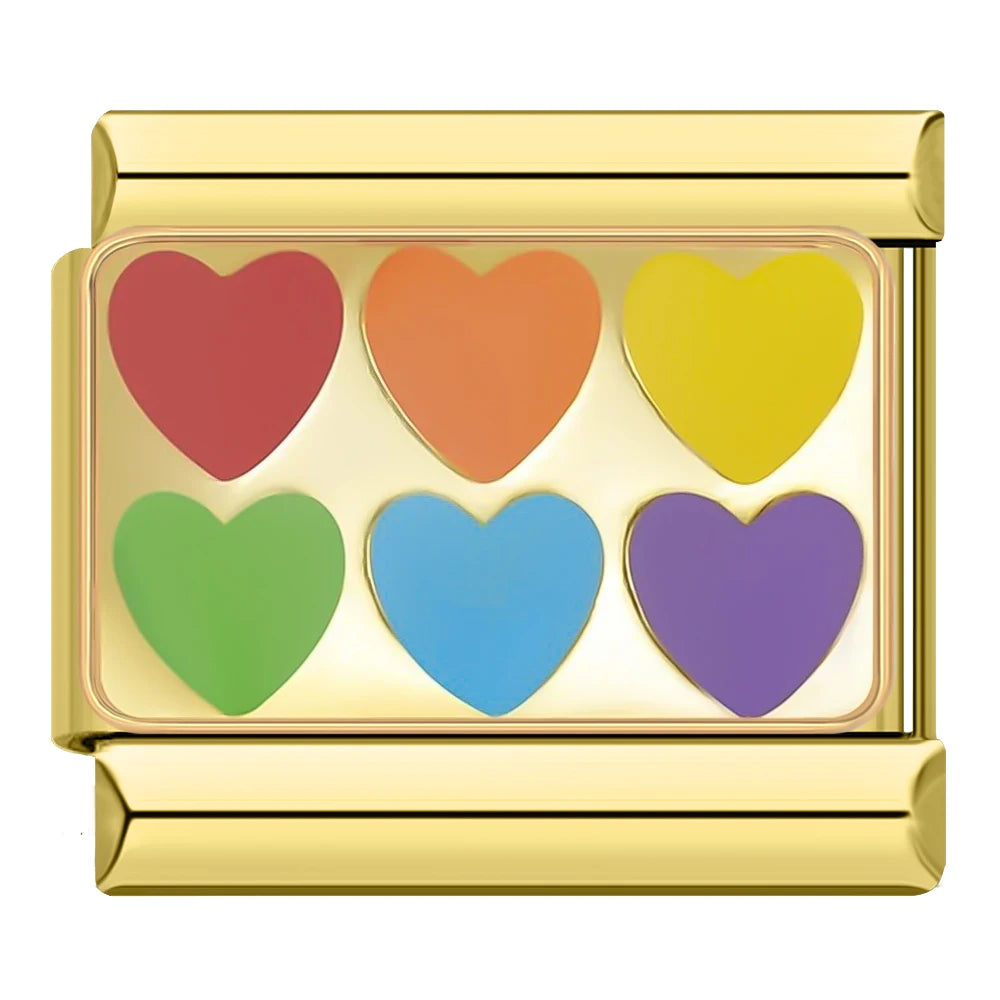 Charm Corações Arco-Íris Gold