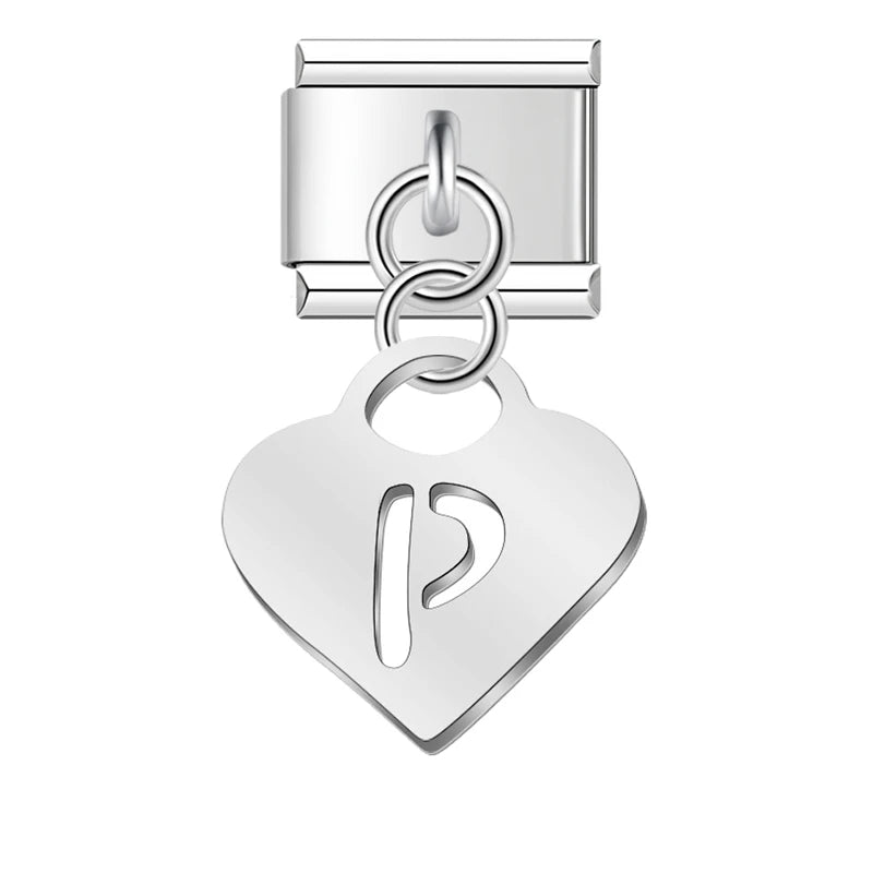 Charm Pendant Letra A Até Z Coração Prata