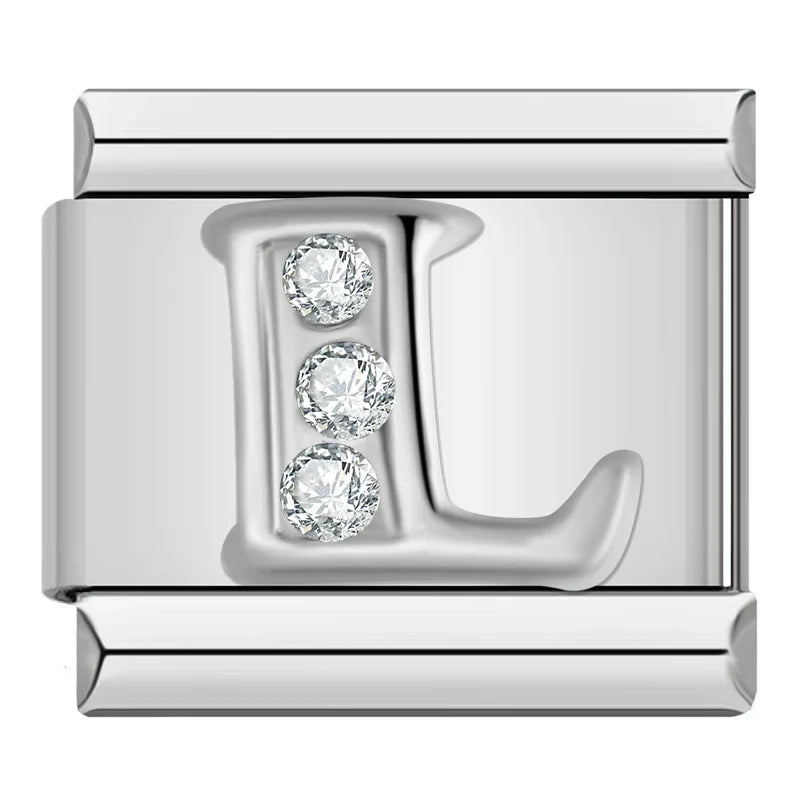 Charms Letras A Até Z com Detalhe de brilhante Prata