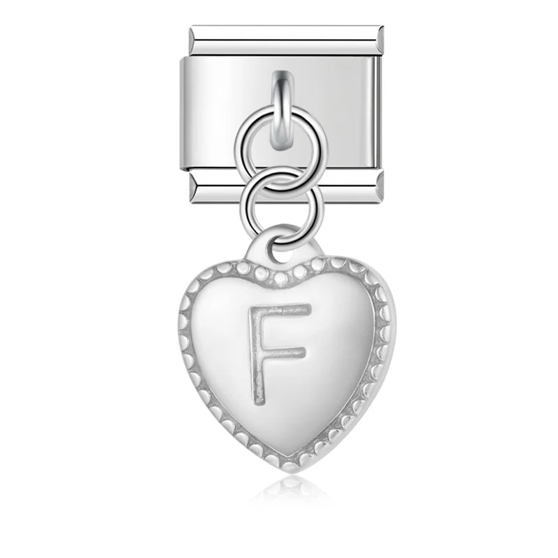 Charm Pendant Letra A até Z Coração Prata