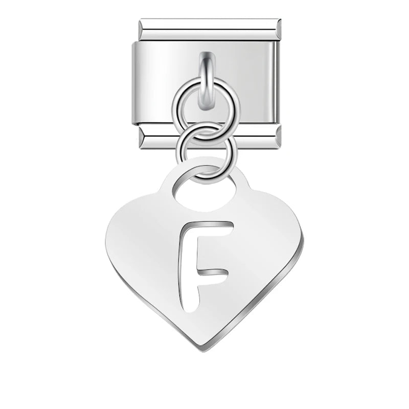 Charm Pendant Letra A Até Z Coração Prata