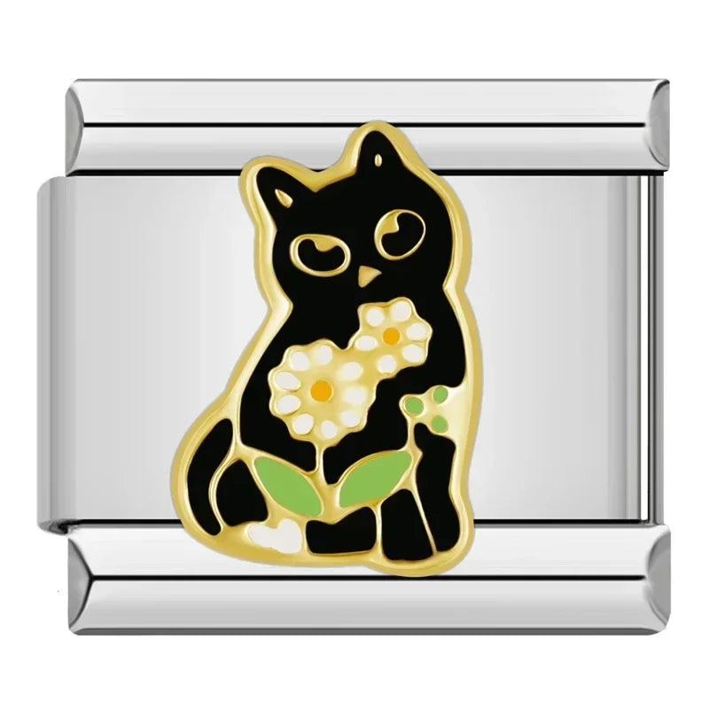 Charms Amantes de Gatos Prata e Dourado