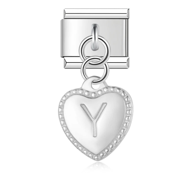 Charm Pendant Letra A até Z Coração Prata