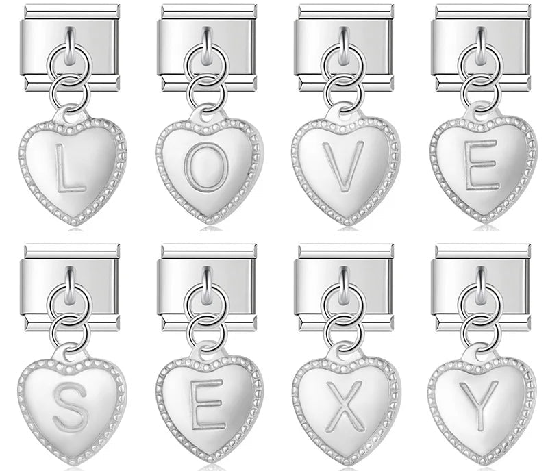 Charm Pendant Letra A até Z Coração Prata