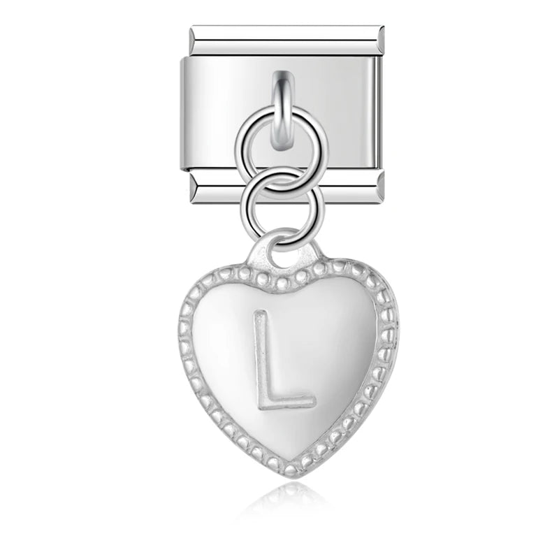 Charm Pendant Letra A até Z Coração Prata