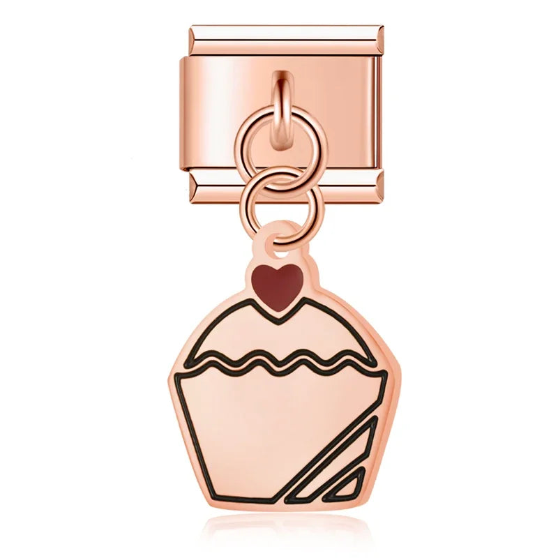 Charm Pendant Cupcake Coração (Prata,Gold,Rose)