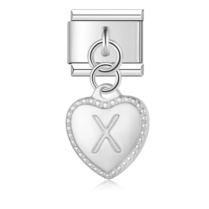 Charm Pendant Letra A até Z Coração Prata