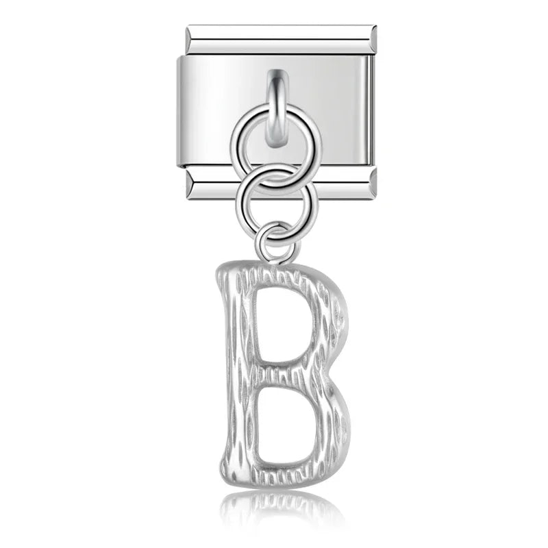 Charms Pendant A até Z Texturizado Prata