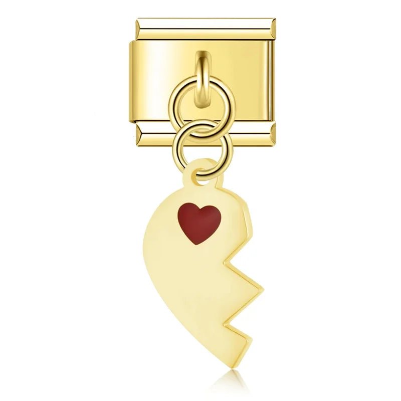 Charm Pendant Metade do Coração Esquerda (Prata,Gold,Rose)