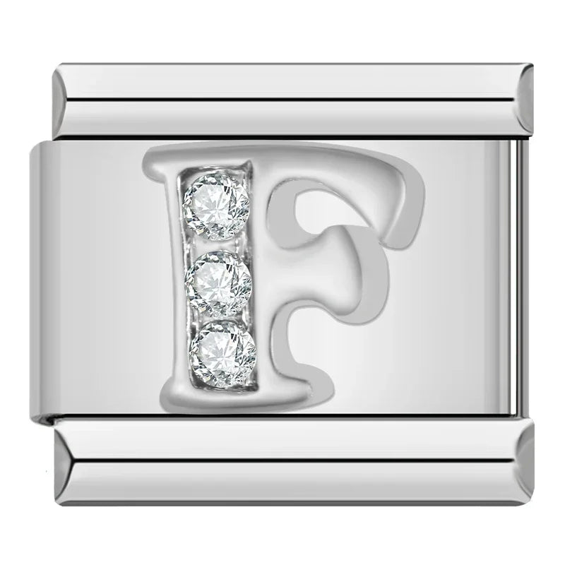 Charms Letras A Até Z com Detalhe de brilhante Prata