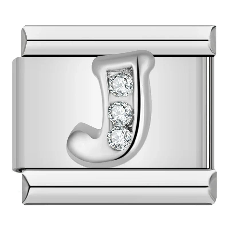 Charms Letras A Até Z com Detalhe de brilhante Prata