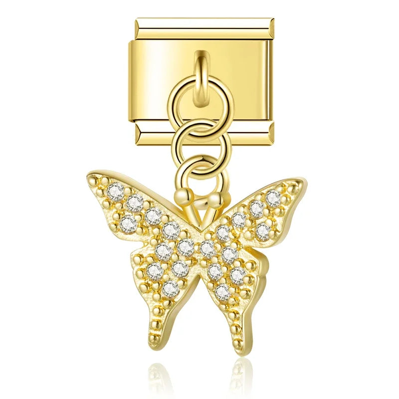 Charms Pendant Borboletas (Prata, Gold & Rose)