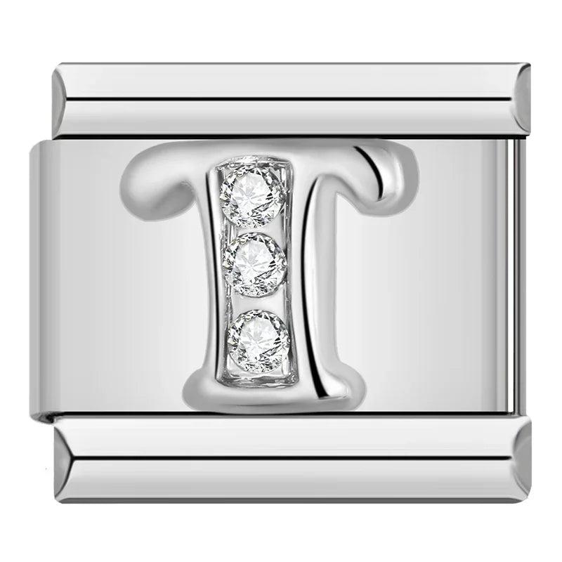 Charms Letras A Até Z com Detalhe de brilhante Prata