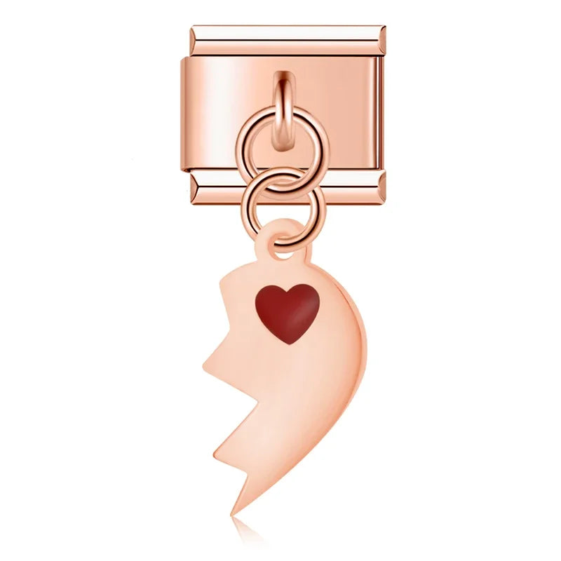 Charm Pendant Metade do Coração Direita (Prata,Rose,Gold)