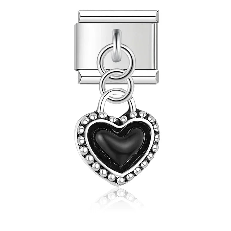 Charm Pendant Coração Preto Prata