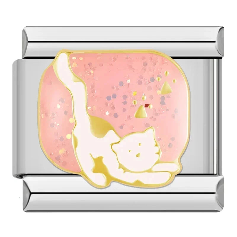 Charms Amantes de Gatos Prata e Dourado