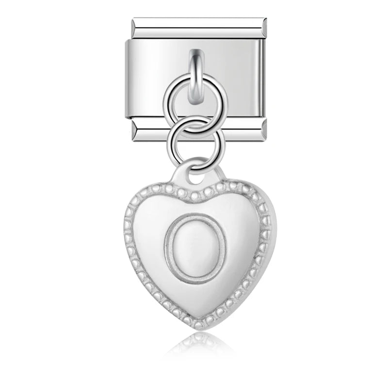 Charm Pendant Letra A até Z Coração Prata