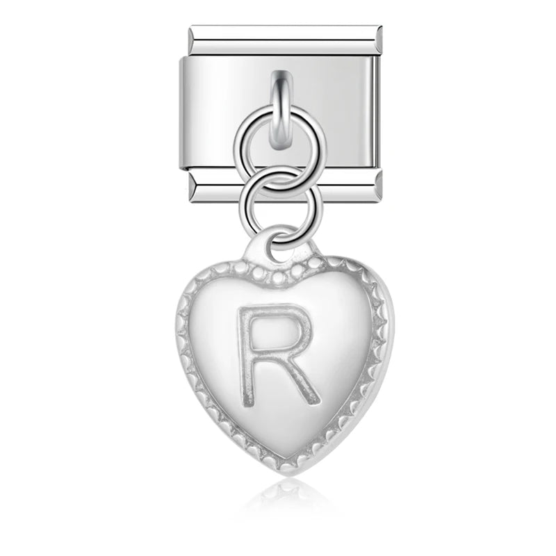 Charm Pendant Letra A até Z Coração Prata