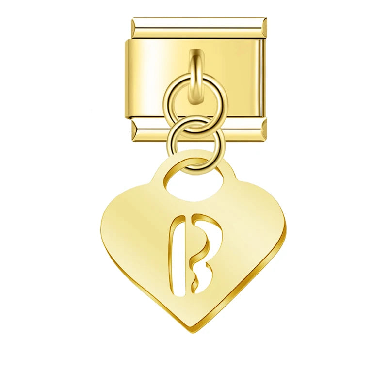 Charm Pendant Letras A até Z Coração Gold