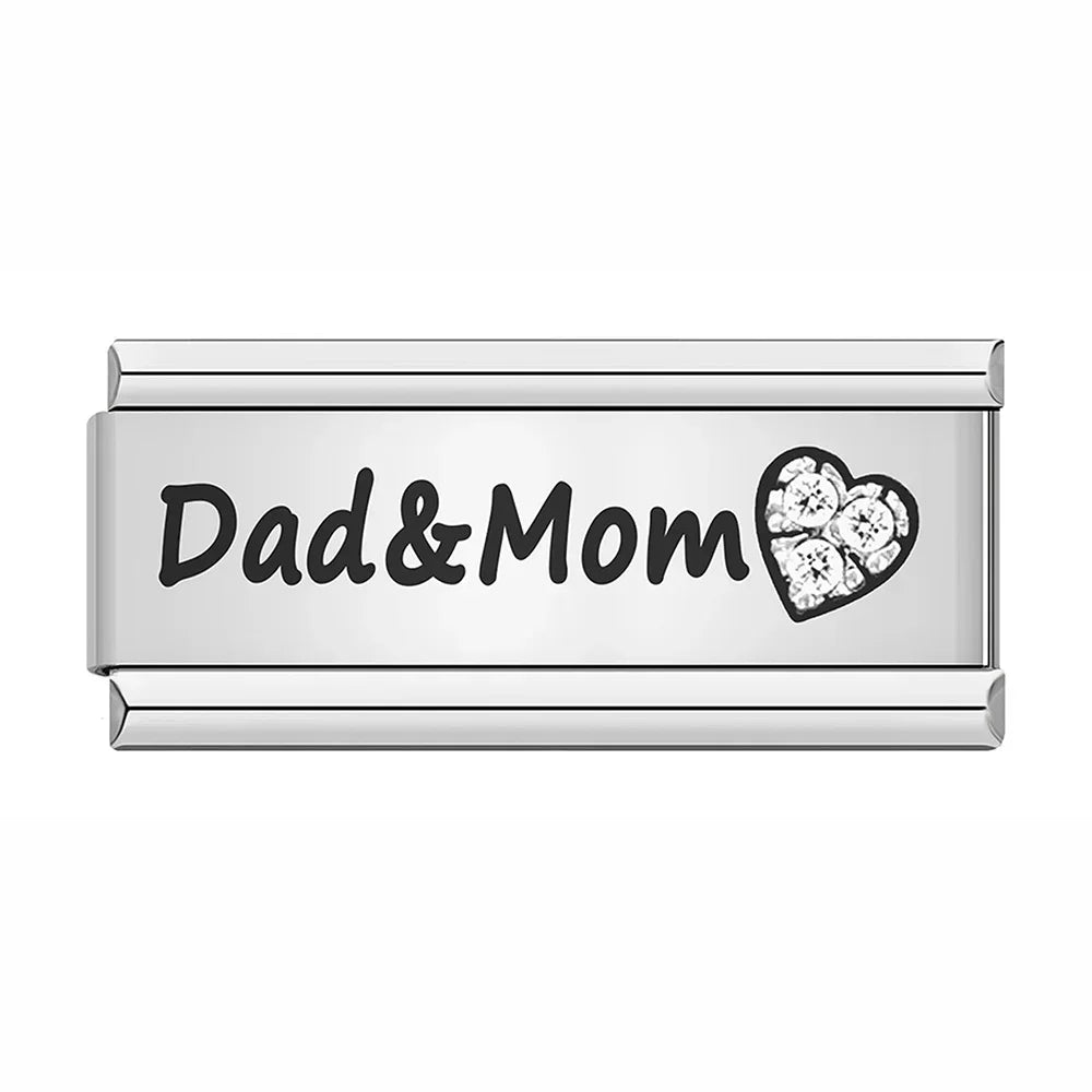 Charm Plaquinha Dad & Mom (Pai e Mãe) Prata