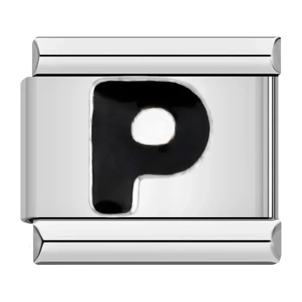 Charms Letras preta A até Z Prata