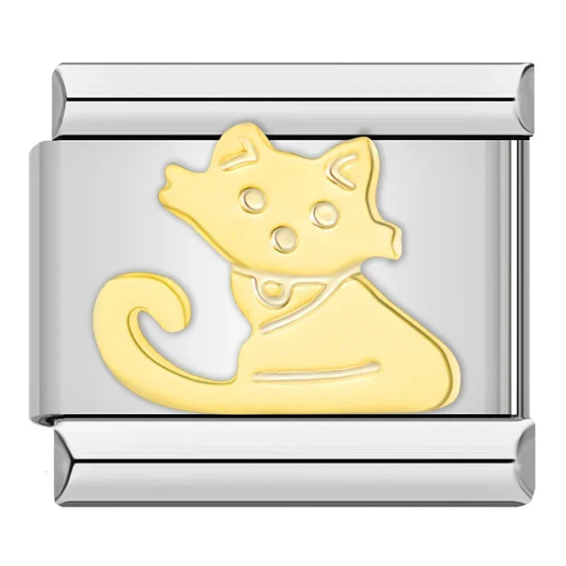 Charms Amantes de Gatos Prata e Dourado