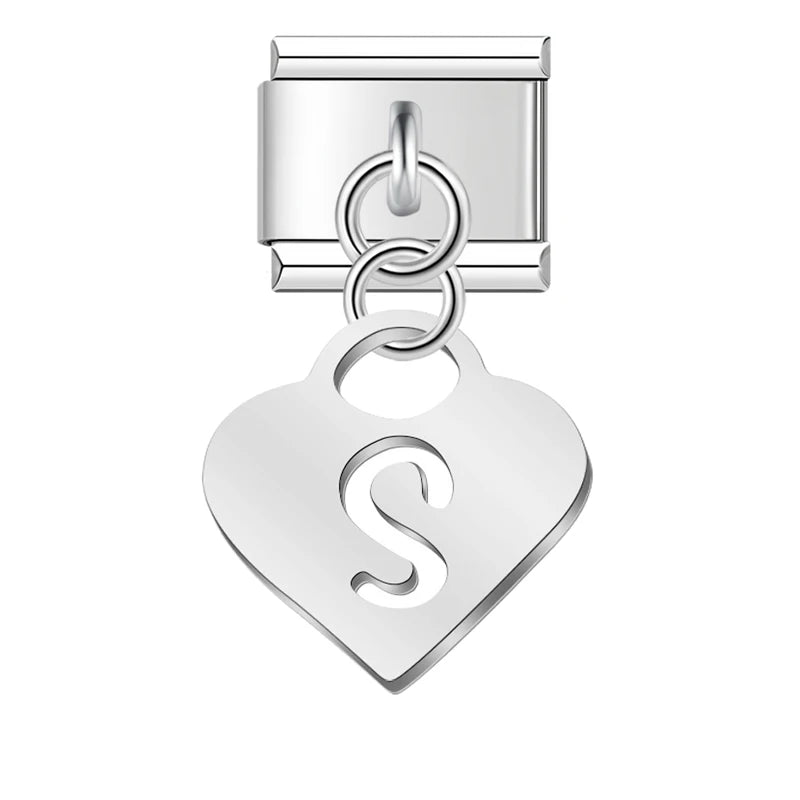 Charm Pendant Letra A Até Z Coração Prata