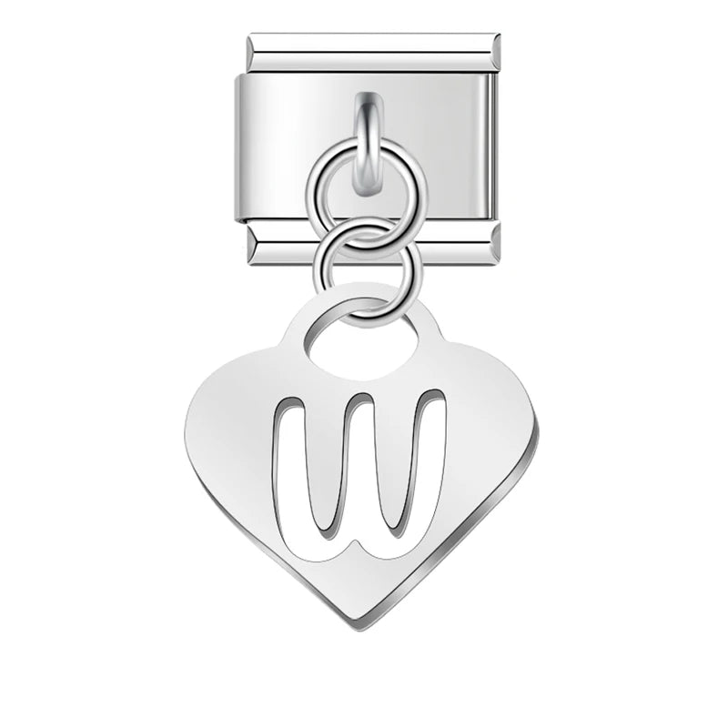 Charm Pendant Letra A Até Z Coração Prata
