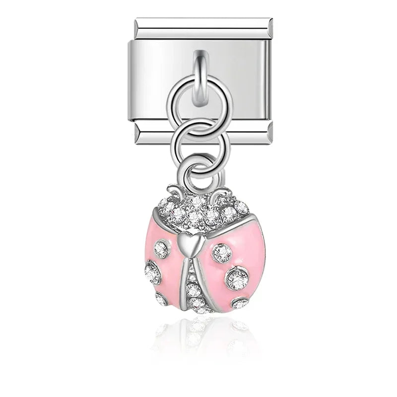 Charm Pendant Joaninha Rosa Prata