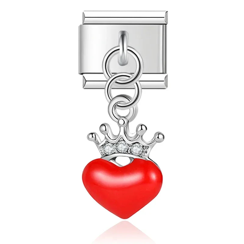Charm Pendant Coração com coroa Prata