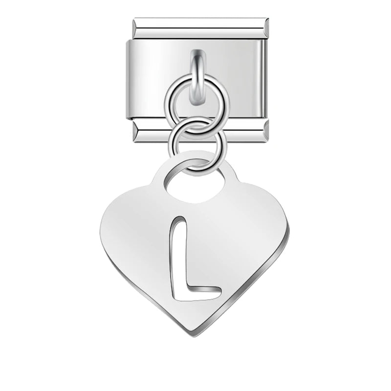 Charm Pendant Letra A Até Z Coração Prata