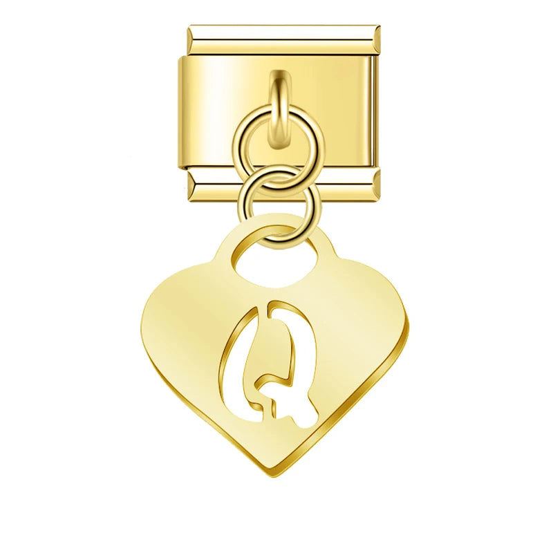 Charm Pendant Letras A até Z Coração Gold