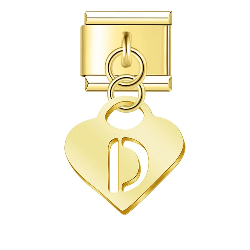 Charm Pendant Letras A até Z Coração Gold