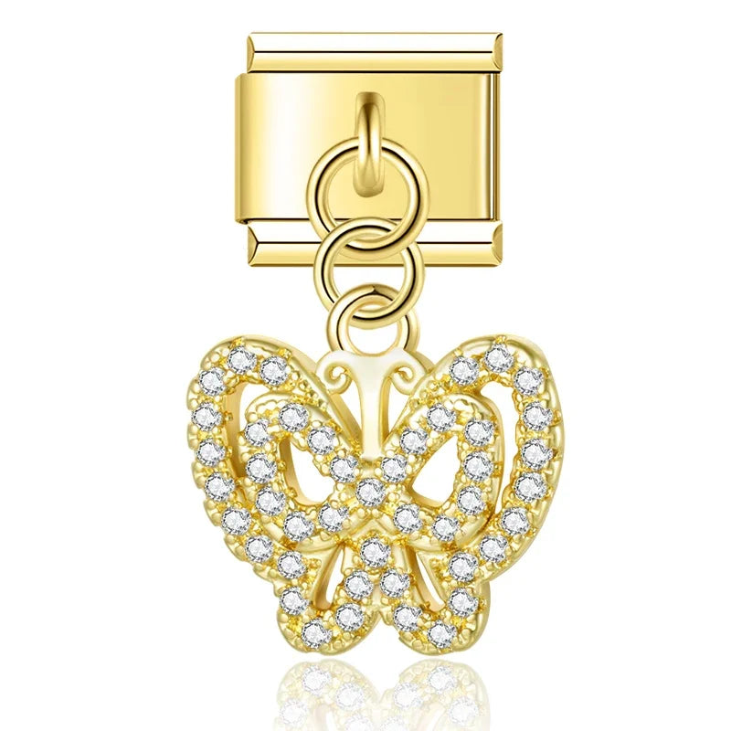 Charms Pendant Borboletas (Prata, Gold & Rose)