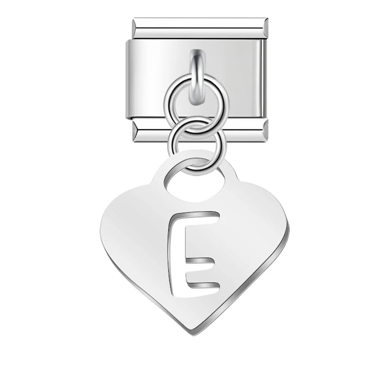 Charm Pendant Letra A Até Z Coração Prata