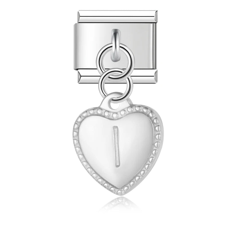 Charm Pendant Letra A até Z Coração Prata