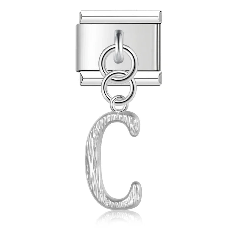 Charms Pendant A até Z Texturizado Prata