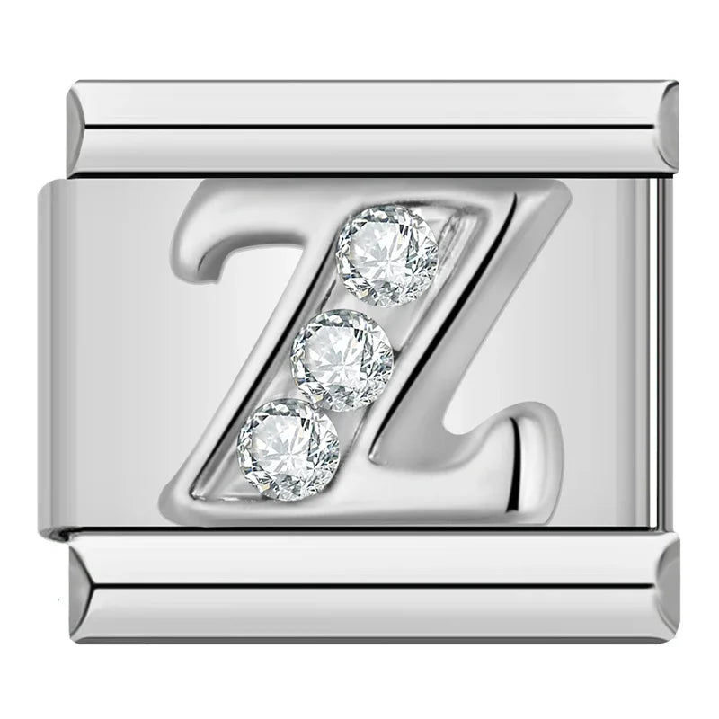 Charms Letras A Até Z com Detalhe de brilhante Prata
