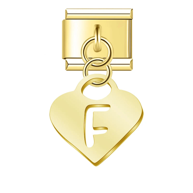 Charm Pendant Letras A até Z Coração Gold
