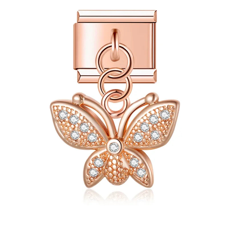 Charms Pendant Borboletas (Prata, Gold & Rose)