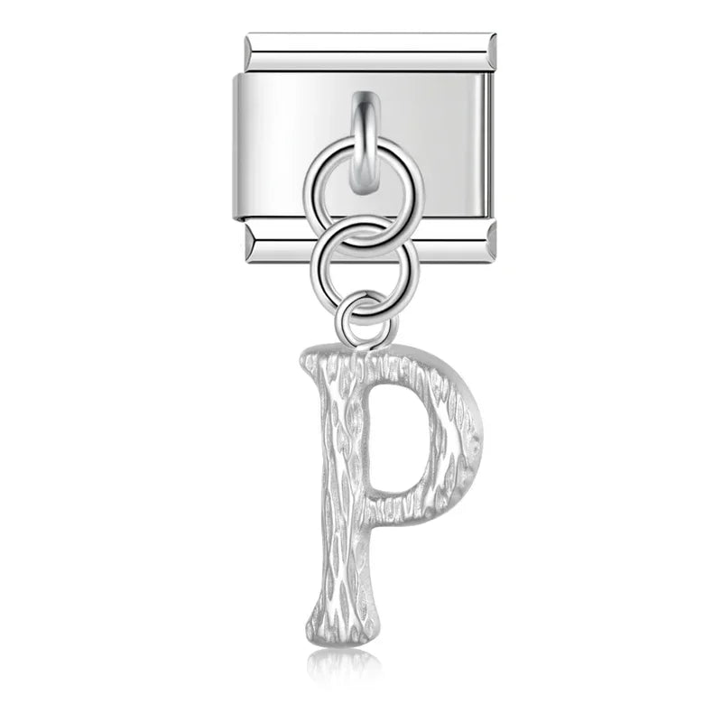 Charms Pendant A até Z Texturizado Prata
