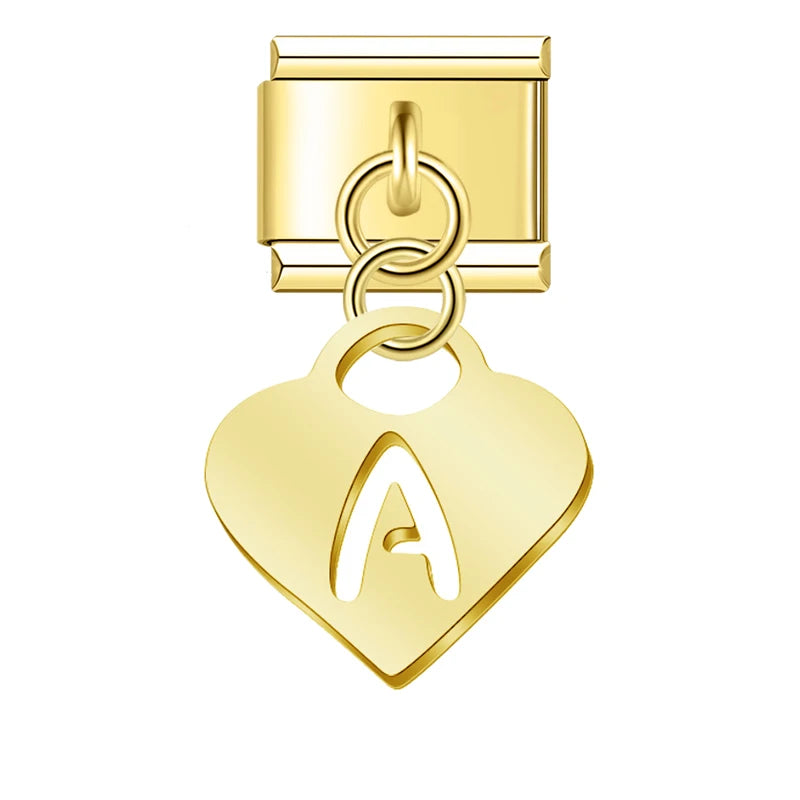 Charm Pendant Letras A até Z Coração Gold