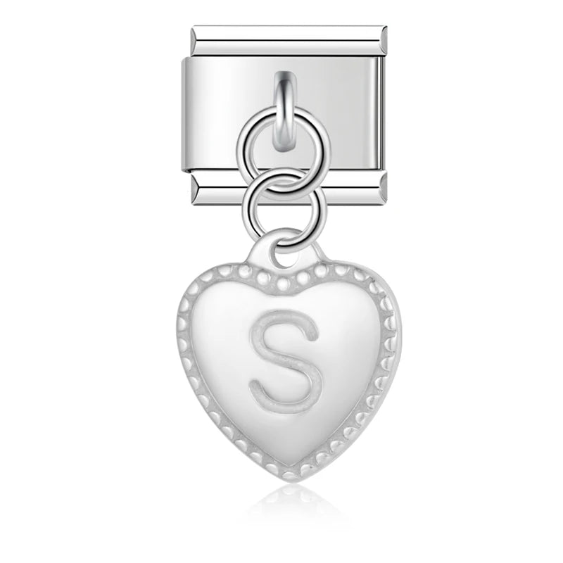 Charm Pendant Letra A até Z Coração Prata
