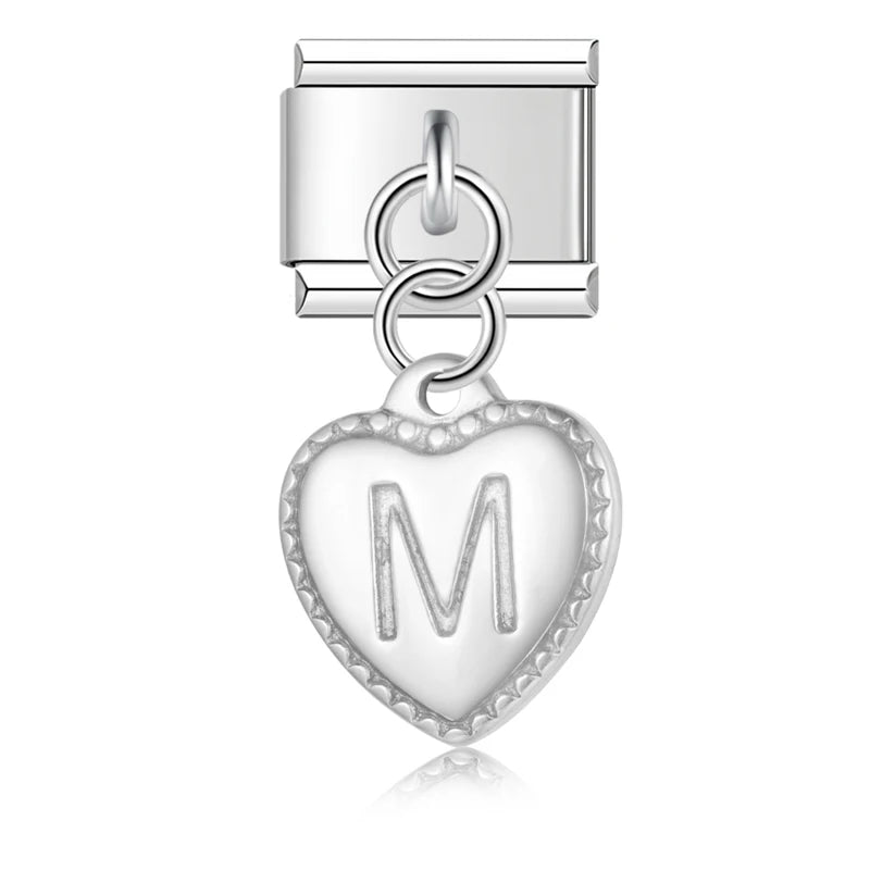 Charm Pendant Letra A até Z Coração Prata