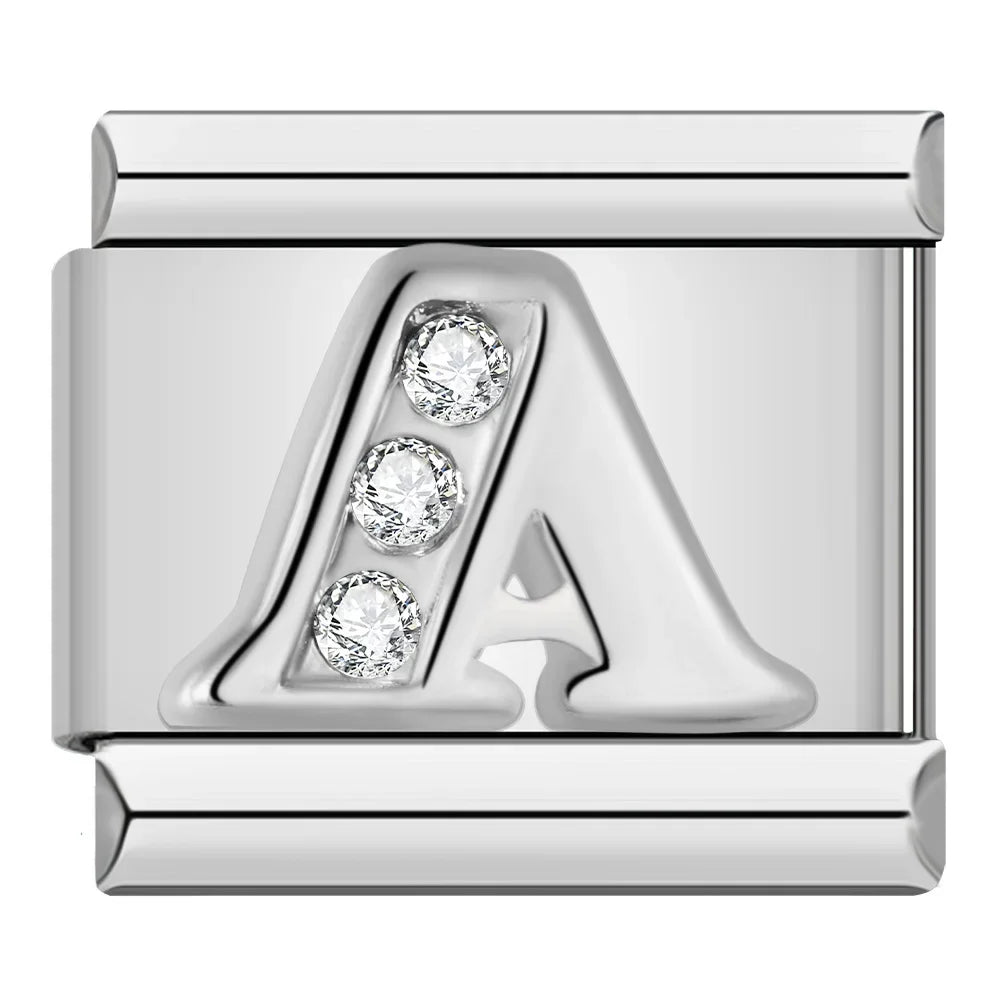 Charms Letras A Até Z com Detalhe de brilhante Prata