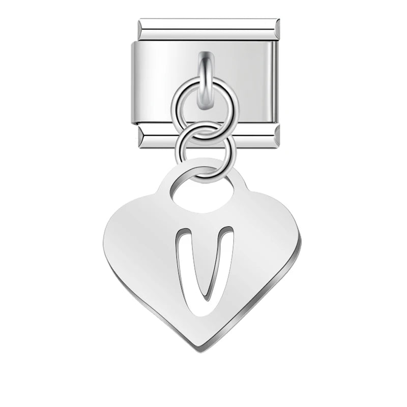 Charm Pendant Letra A Até Z Coração Prata